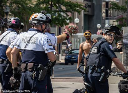 Police confronting protesters