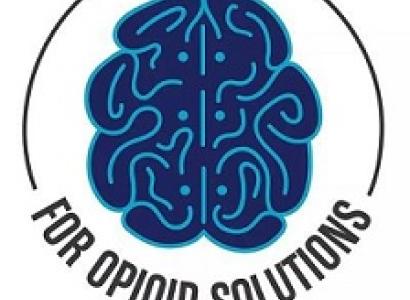 Circle with words Students for Opioid Solutions and a blue cartoon of a brain in the middle