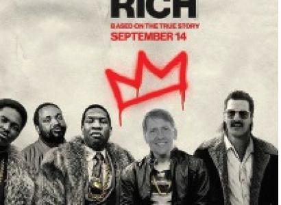 Movie poster from White Boy Rick with a photo of mostly black gangsters and a young white boy with an older man's white face superimposed on top of his (Richard Cordray's face) and the words White Boy Rick with the k turned into an H to say White Boy Rich