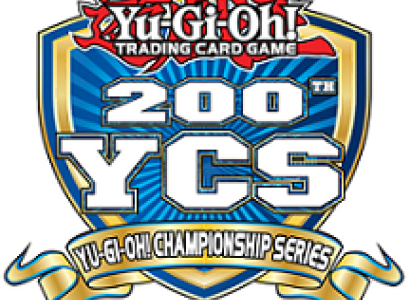Logo of a blue shield with Yu-Gi-Oh! trading card game 200 YCS