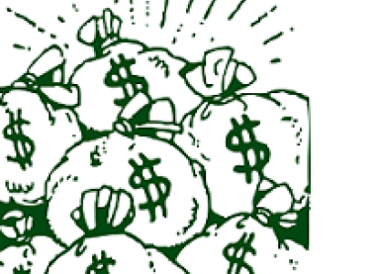 Cartoon of lots of bags with dollar signs on them