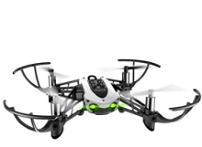 Flying drone with four wing-looking things out to the sides curving up