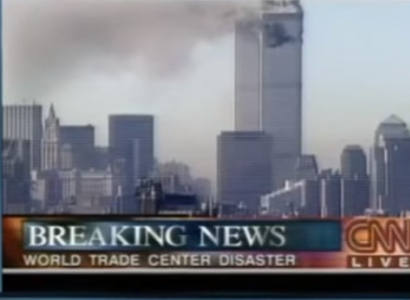 Twin towers burning