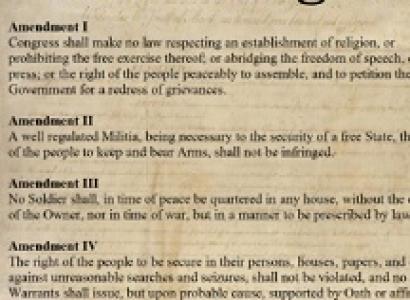 Document saying Bill of Rights at top and amendments listed