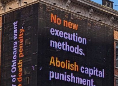 Billboard saying No New execution methods - abolish capital punishment