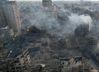 Bombs hitting buildings