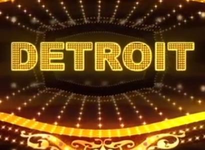 The word DETROIT in gold within a movie marquee