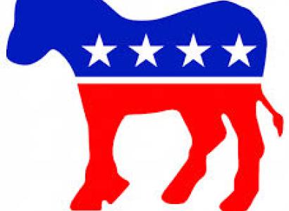 Red white and blue donkey Democrat symbol