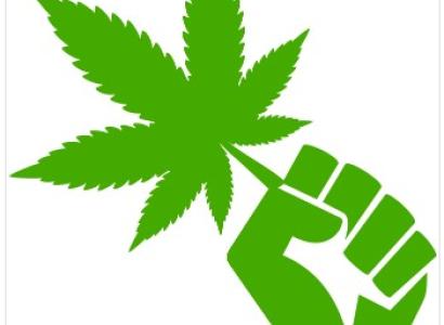 Fist holding a marijuana leaf