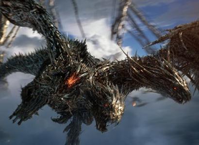 Scary looking flying dragon-like creature with open mouth and fangs