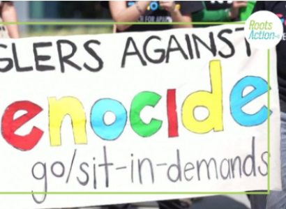 Banner about Googles against Genocide