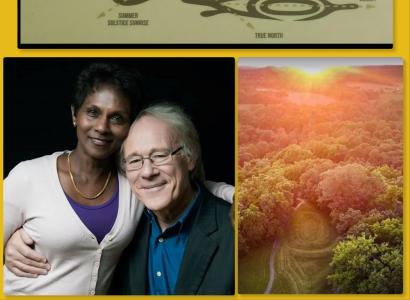 Man and wife and picture of Serpent Mound