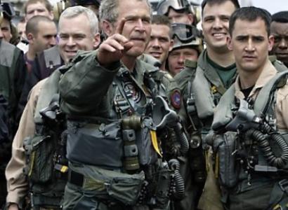 George W Bush with soldiers