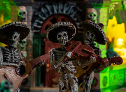 Skeletons playing in a band