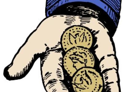 Hand with three coins