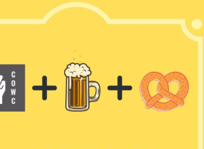 Happy hour images of beer steins and pretzels