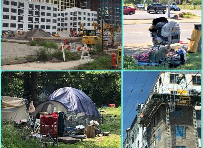 Housing complexes and homeless tents