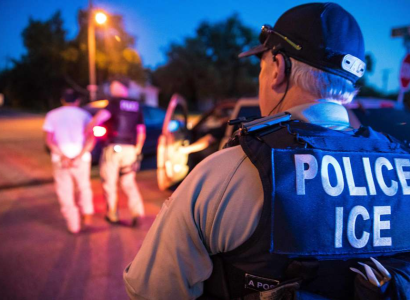 ICE agent and people being arrested