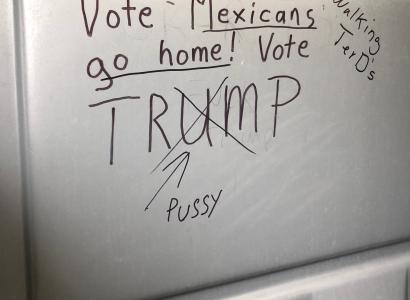 Graffiti that says Vote Mexicans go home, Vote Trump