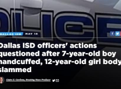 News headline about 7-year-old boy handcuffed and 12-year-old girl slammed
