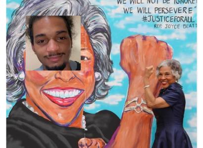 Joyce Beatty with Casey Goodson photo on her face