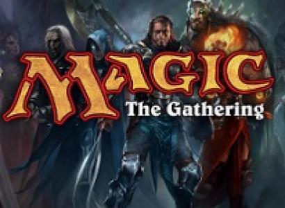 Words Magic the Gathering with characters behind it