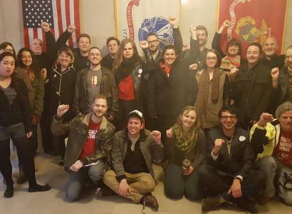 $15 minimum wage supporters at Columbus City Hall. 