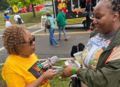 Two black women talking