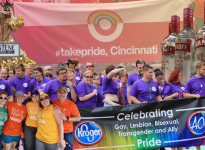 Coporate groups gathering for Pride