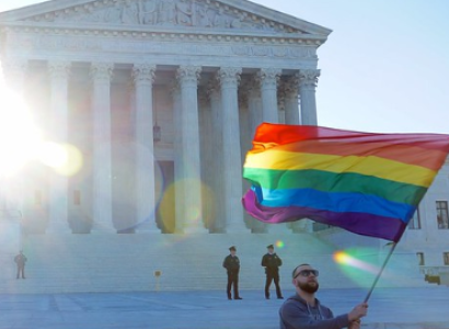 Rainbow flag waved in front of government building