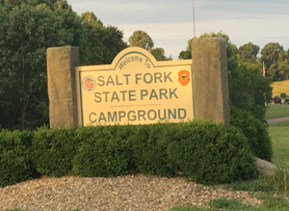 Stone sign at opening of Salt Fork Park