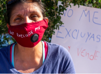 Woman wearing red mask
