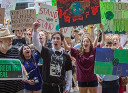 Students outside at a rally