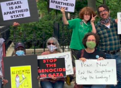 People with signs protesting