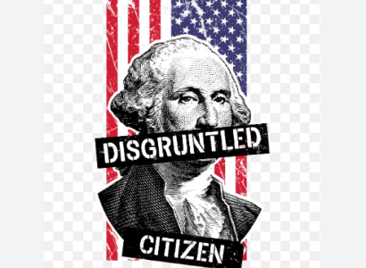 Washington in front of a flag and words Disgruntled Citizen