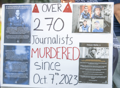 SIgn daying over 270 journalists killed since Oct 7, 2023