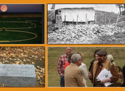 Hopewell's grave, historic photo of site people outside talking together