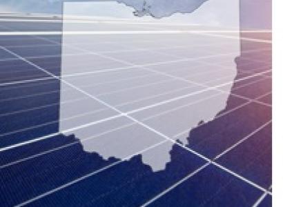 Map of Ohio with grid in background and sky