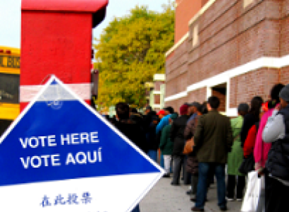 People standing in line to vote