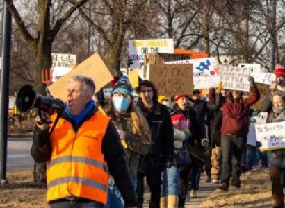People marching outside