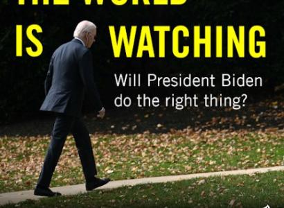 The World is watching - will Biden do the right thing and him walking up a path outside