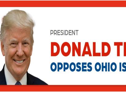 Sign saying Donald Trump opposes Issue 1