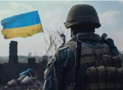 Ukraine soldier and flag