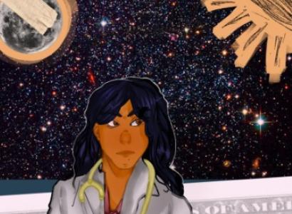 Woman with night sky