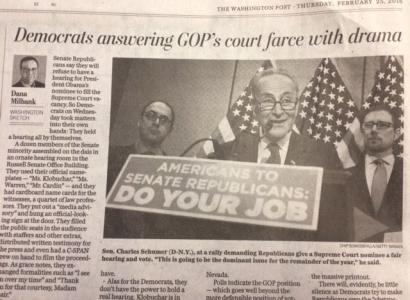 Picture of newspaper with people confronting politicians