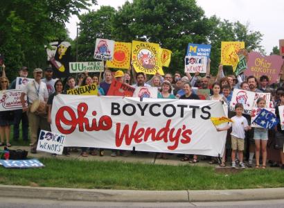 Protest outside Wendy's headquarters during the company's 2016 shareholder meeting