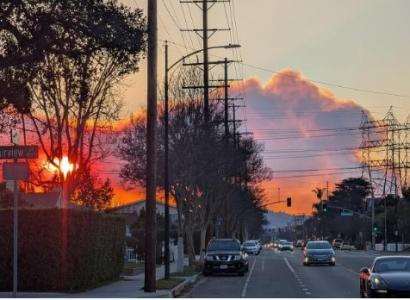 Scene of city street with fires