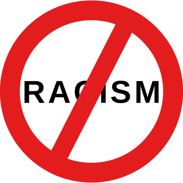 Word "racism" in a "No" symbol, a red circle with a line through it