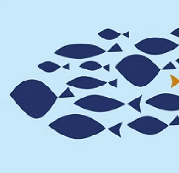Simple drawing of blue fish swimming to the left
