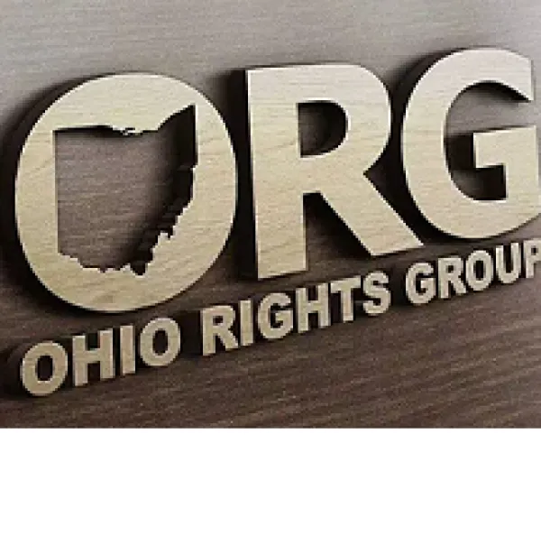 Letters O-R-G with the opening of the O being the shape of the state of Ohio and underneath the words Ohio Rights Group